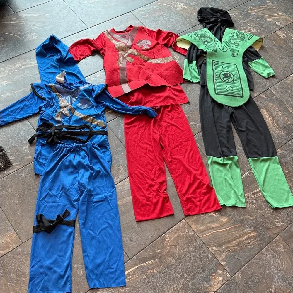Ninja Costume Bundle W/ sword holder  Red - Medium   Blue - Small Green - Medium